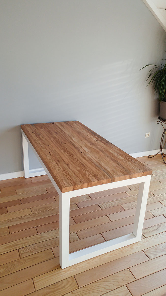 Stół dębowy na bielonej konstrukcji 160x80x75